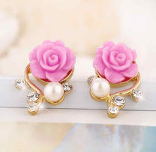 Load image into Gallery viewer, Exaggerated Rose Flower Imitation Pearl Crystal Earrings
