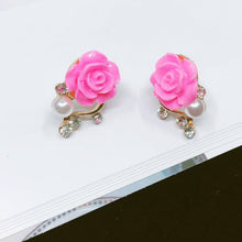 Load image into Gallery viewer, Exaggerated Rose Flower Imitation Pearl Crystal Earrings