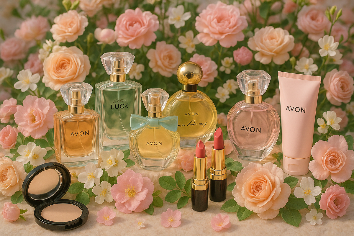 perfumy i kosmetyki avon wsrod kwiatow
