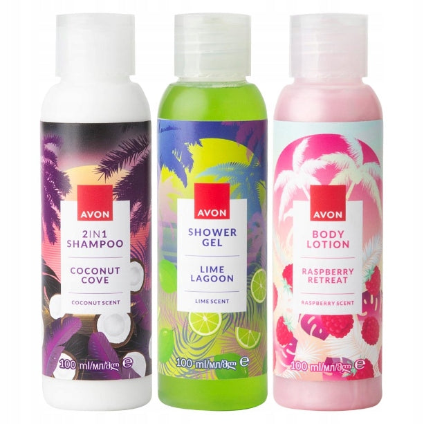 Avon Travel size cosmetics Set Shampoo / Body Lotion / Shower Gel - 100ml