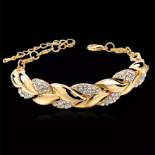 Load image into Gallery viewer, Bohemian Style Gold Bracelet Rhinestone Leaves Chain Bangle
