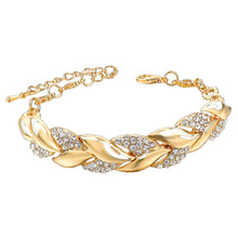 Load image into Gallery viewer, Bohemian Style Gold Bracelet Rhinestone Leaves Chain Bangle
